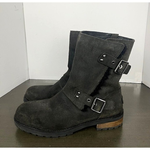 UGG Shoes - UGG Black Ankle Boots with Buckle Detail